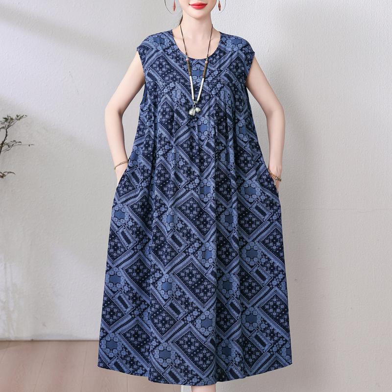 Plus Size Sommer Vintage Kleid Frau Oversize Lose ärmellose lässige elegante lange Kleider