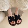 French Gentle Thick-soled One-word Women's Outer Wear 2025 New High-end Skirt Shoes Seaside Vacation Slippers