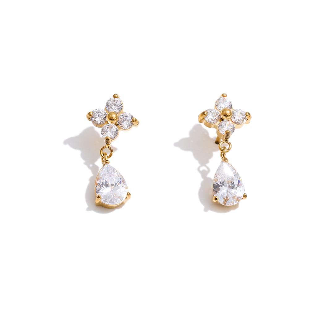 

Yhpup Stainless Steel Cubic Zirconia Flower Water Drop Dangle Earrings Chic Bling Shiny Delicate Premium Jewelry Gift Waterproof