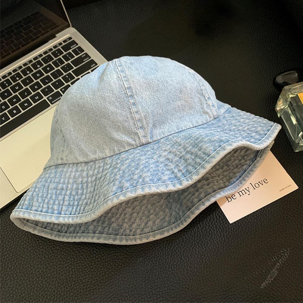 

Washed Cowboy Panama Hats Wide Brim Fisherman Hats Retro Bucket Hat Unisex світло-синій колір