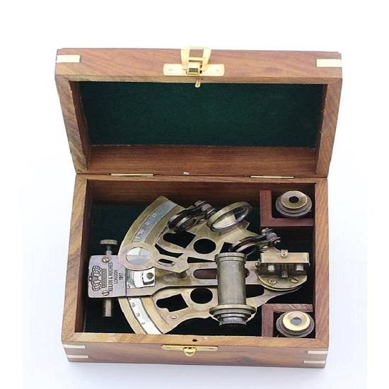 Pevný mosazný sextant se dvěma přídavnými zaměřovacími dalekohledy námořní dárek astroláb