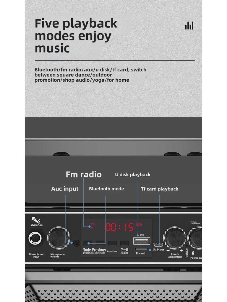 Portable Bluetooth Speaker with Microphone for Outdoor Square Dance, Karaoke, and High-Volume Use