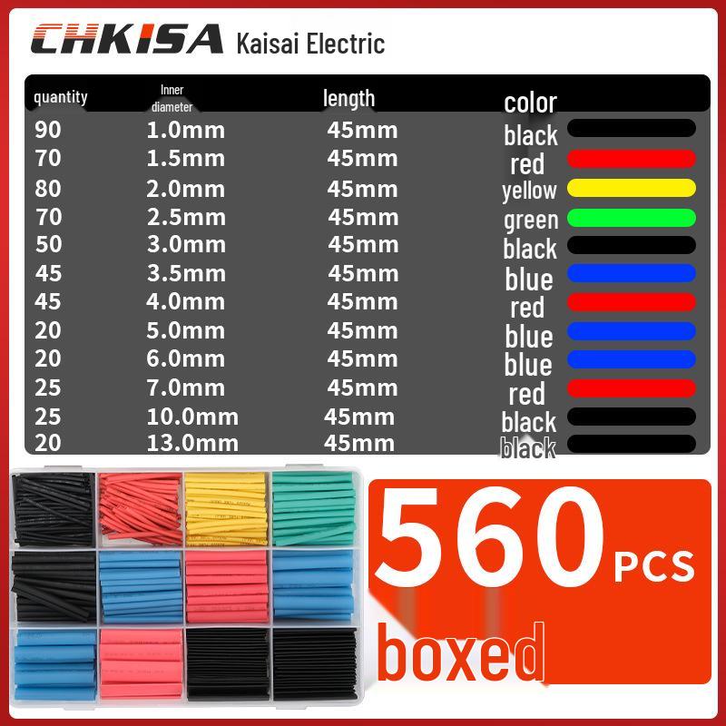 Boxed and Bagged Colored Heat Shrink Tubes - 530pcs Insulation Sleeves and 560pcs Electrician Wiring Tubes
