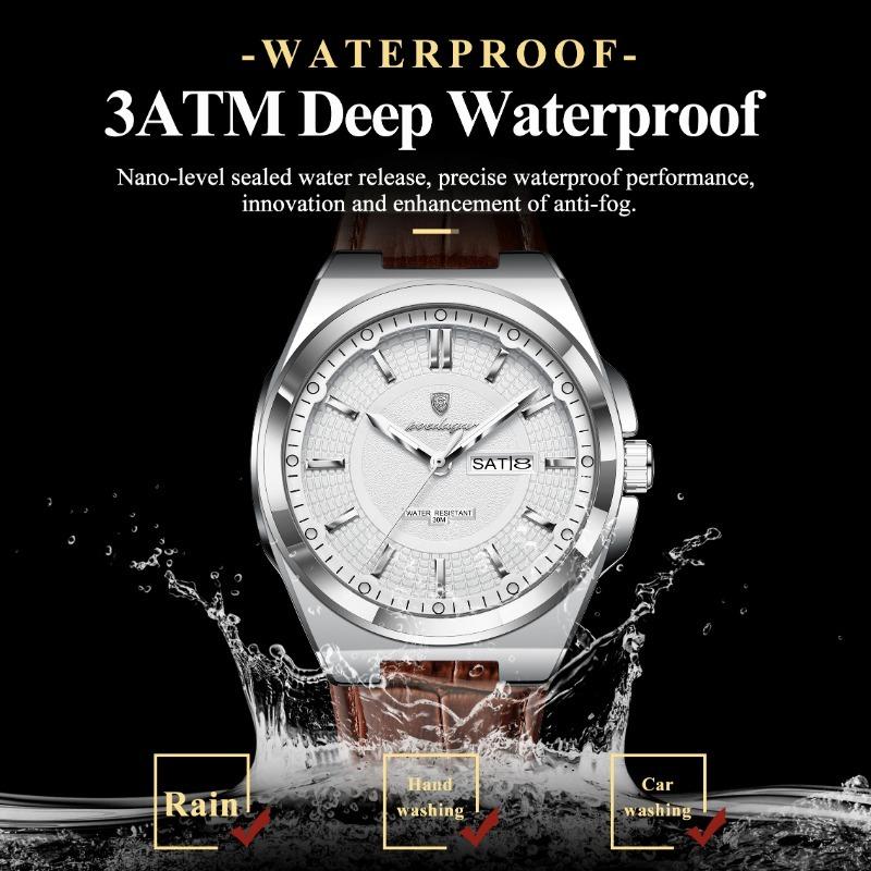 POEDAGAR Fashion Man Wristwatch Waterproof Luminous Date Week Business Quartz Watches Leather Sport Clock Reloj Hombre
