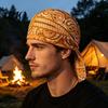 Hiking Headband Paisley Cooling Headscarf Cap Set, Sweat Wicking Adjustable Elastic Strap Bandana Straps Fit Breathable Hand Washable Headwrap Hat