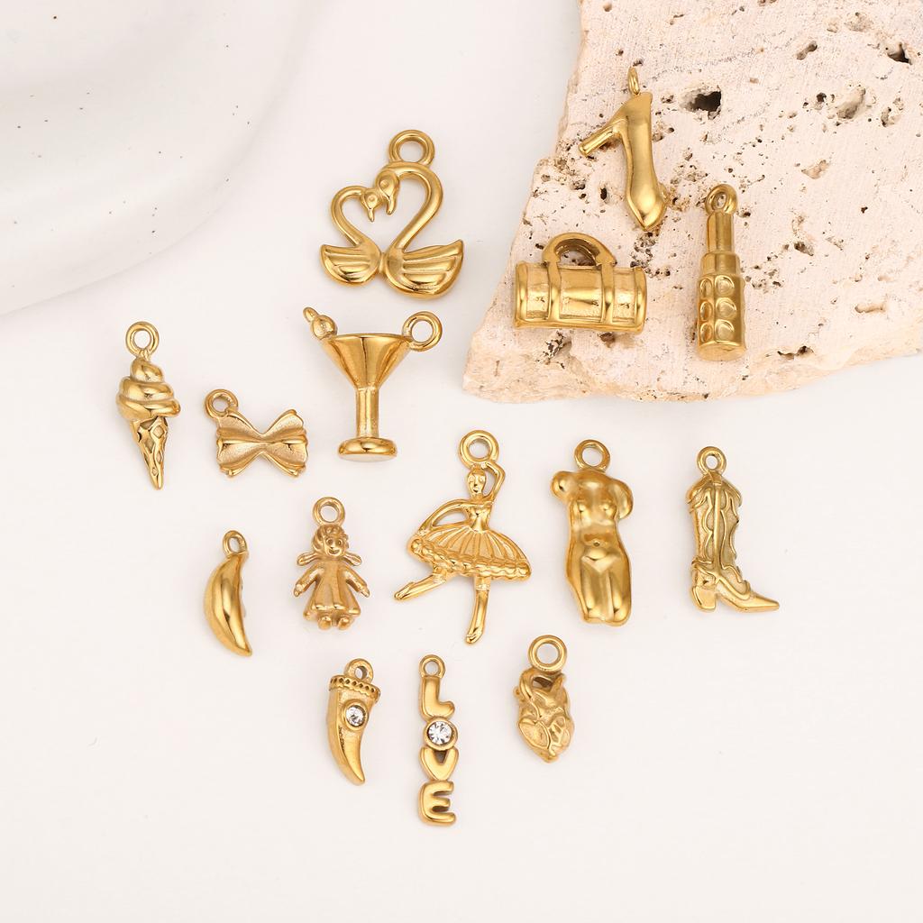 3Pcs Lipstick/Martini Wineglass/Ballet Girl Charm Fashion Stainless Steel Pendant DIY Exquisite Necklace Bracelet Jewelry Making