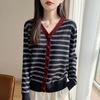 Women S V Neck Striped Knit Cardigan Loose Long Sleeve Thin Outerwear