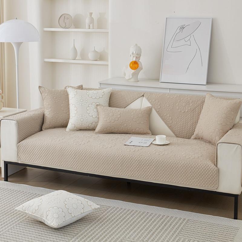 Sofa Cushion, Universal for All Seasons, Cotton Embroidered Flower Cover, Pure Cotton Fabric Sofa Towel, Simple and Modern