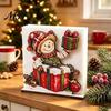 Holiday Dining Room Decor Snowman Napkin Holder for Table, Wood Vertical Festive Paper Stand Dispenser, Christmas Tissue Storage Home Relief Table