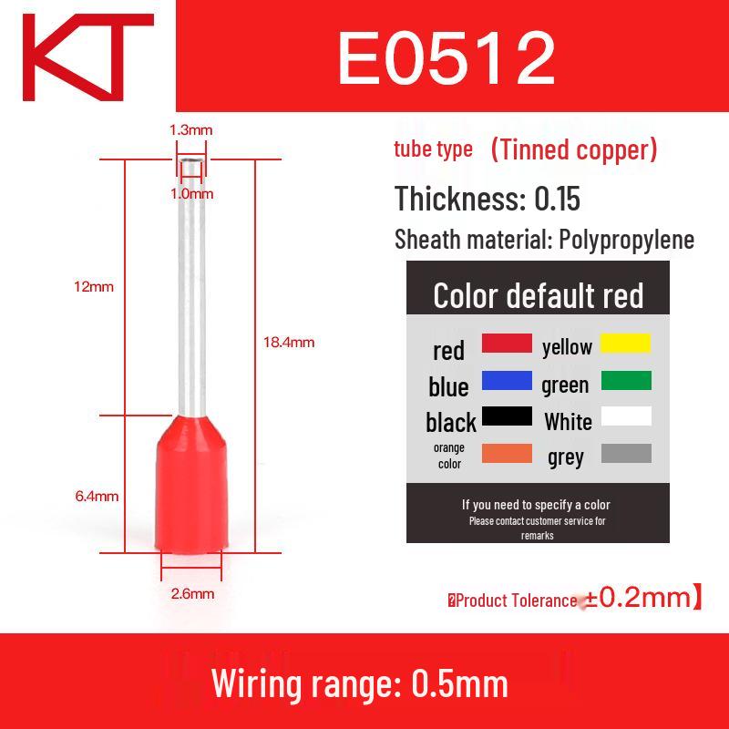 KT KST VE Type E0512 Purple Copper Tubular Pre-insulated Cold Crimp Wire Terminals, 1000 pcs