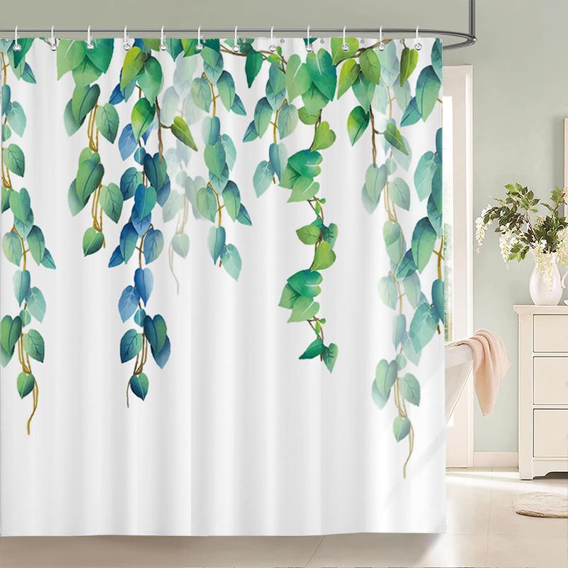 Green Leaves Shower Curtain Mat Grass Beauty Bath Shower Mildew Resistant and Polyester Waterproof white Shower Curtain Decor