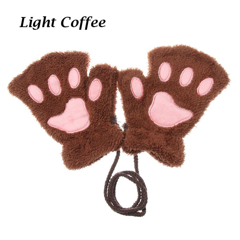 Lovely Fluffy Winter Warm Children Gloves Mittens Cat Paw Fingerless