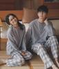 Euyqs Cotton Pajama Long Sleeve Henley Top and Loungewear Light Blue Check Set, Pants, (JP, Alphabet, XL, Pattern)