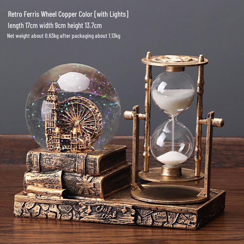 Retro Ferris Wheel Crystal Ball Hourglass Art for Living Room Wine Cabinet Decor, Eiffel Tower Ornament