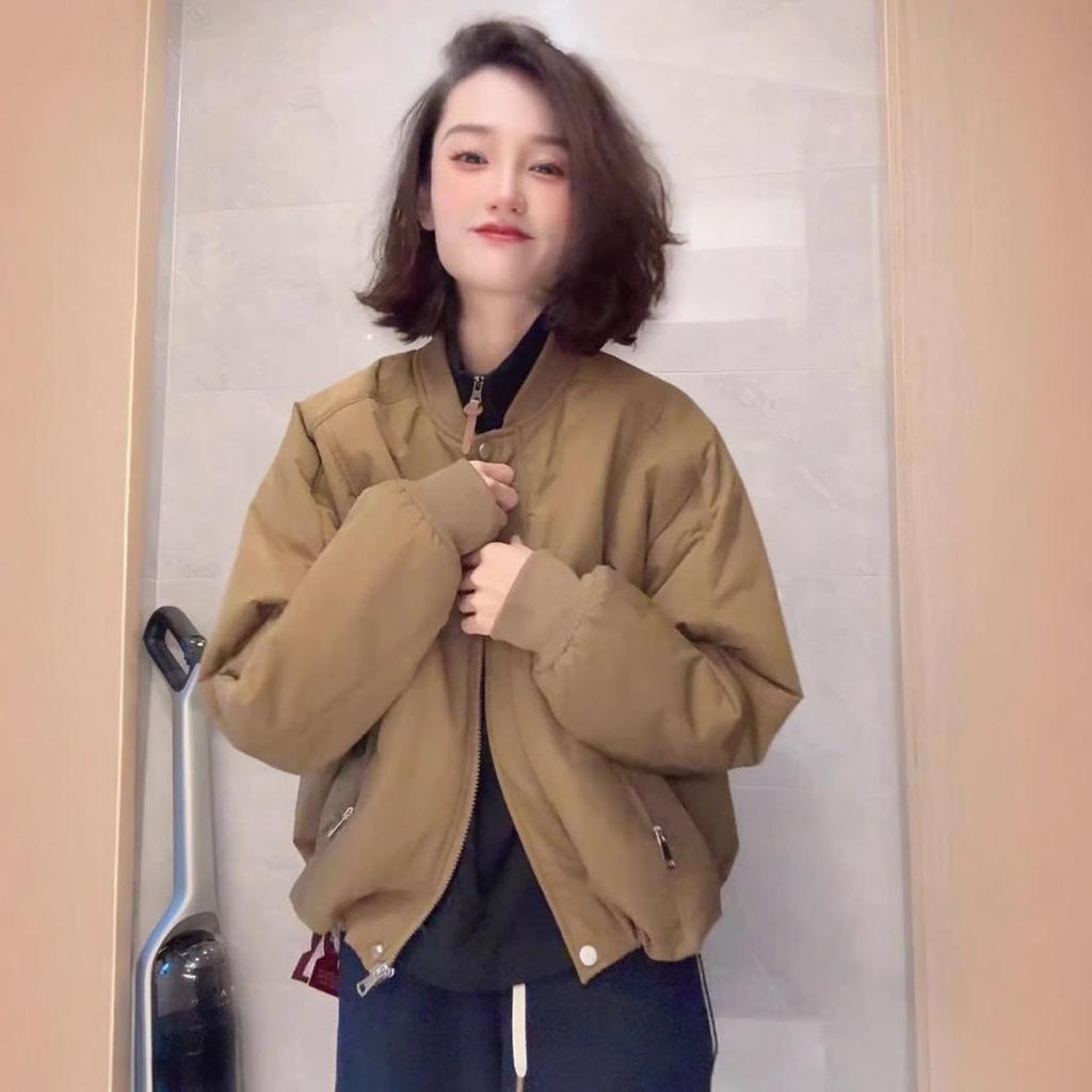 Women's Retro Quilted Baseball Jacket - Versatile 2024 Autumn/Winter Zipper Cotton Jacket, Petite Fit, Trendy Casual Fashion.