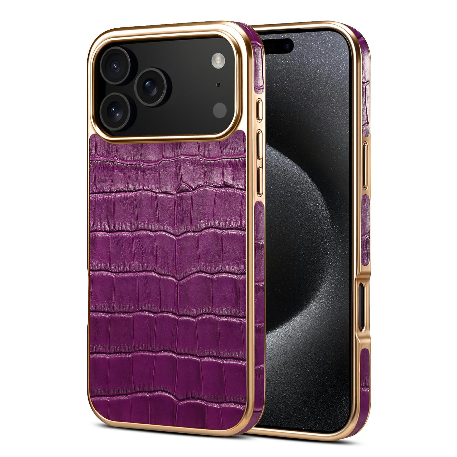 

DENIOR For iPhone 17 Pro Max Case Genuine Cow Leather Crocodile Texture Electroplating Phone Cover