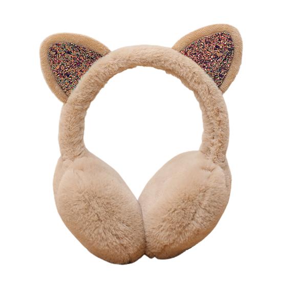 Women Lovely Winter Cats Ear Warmer Shiny Glitter Earmuff Cold Protection Warmer