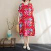 New 2025 Women Plus Size Summer Dress Basic Casual Short Sleeve Dress Floral Loose Vintage Dress