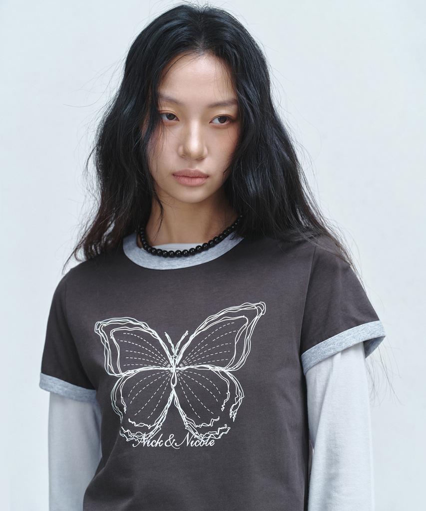 Nigaennikol Butterfly Graphic Ringer Top_Charcoal