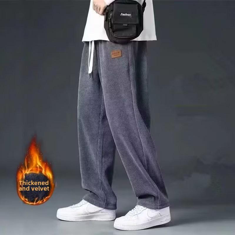 StrideBox Men's Autumn Corduroy Velvet Wide-Leg Sweatpants - Trendy, Loose, Casual Fit for Fall and Winter 2XL