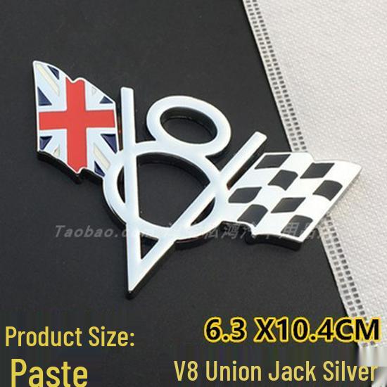 V8 Metal Car Decals for Chevrolet, Dodge, Jeep Tailgates - Includes American, German, British Flags