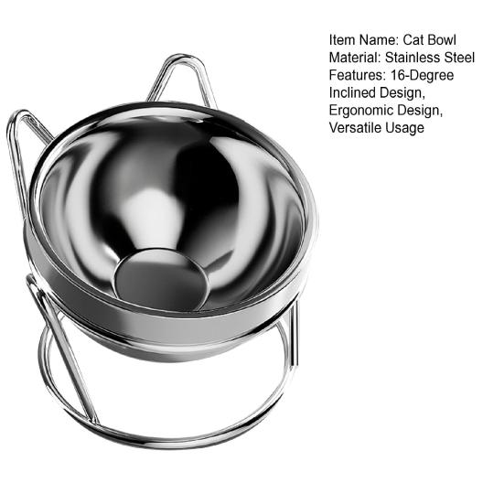 Elevated Tilted Cat Bowl with 304 Stainless Steel Anti Vomiting Raised Cat Feeding Bowl Smooth Mouth Design Pet Food Tool