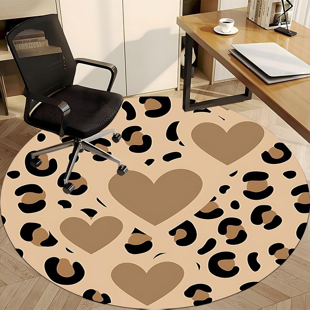 1pc Leopard Print Hearts Office Round Area Rug, Indoor Mat Suitable ForOffice, Under Office Chairs Bedroom Living Room Home Decor, Room Deco T220