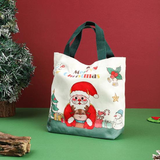 Christmas Canvas Tote Bag Reusable Grocery Shopping Bag Winter Holiday Gift Goodie Bag for Gifts Wrapping Storage
