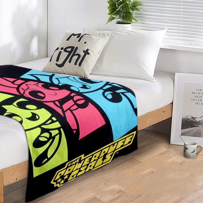 1PC The Powerpuff Girls printed blanket, all season lightweight home office outdoor nap multifunctional blanket A8