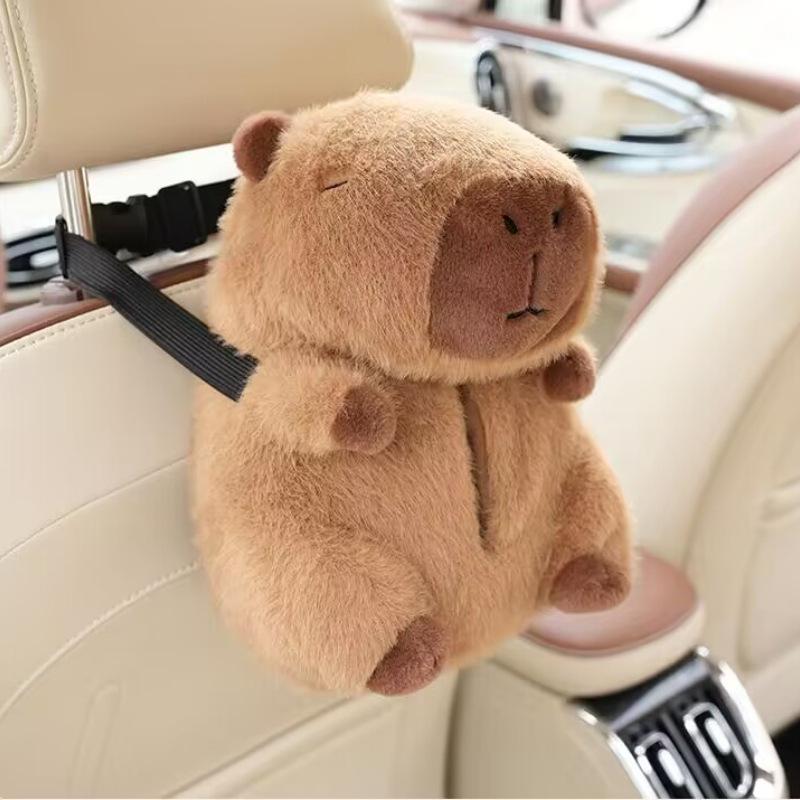 Cartoon Plush Car Tissue Box for Armrest: Cute Hanging Paper Dispenser and Interior Decoration