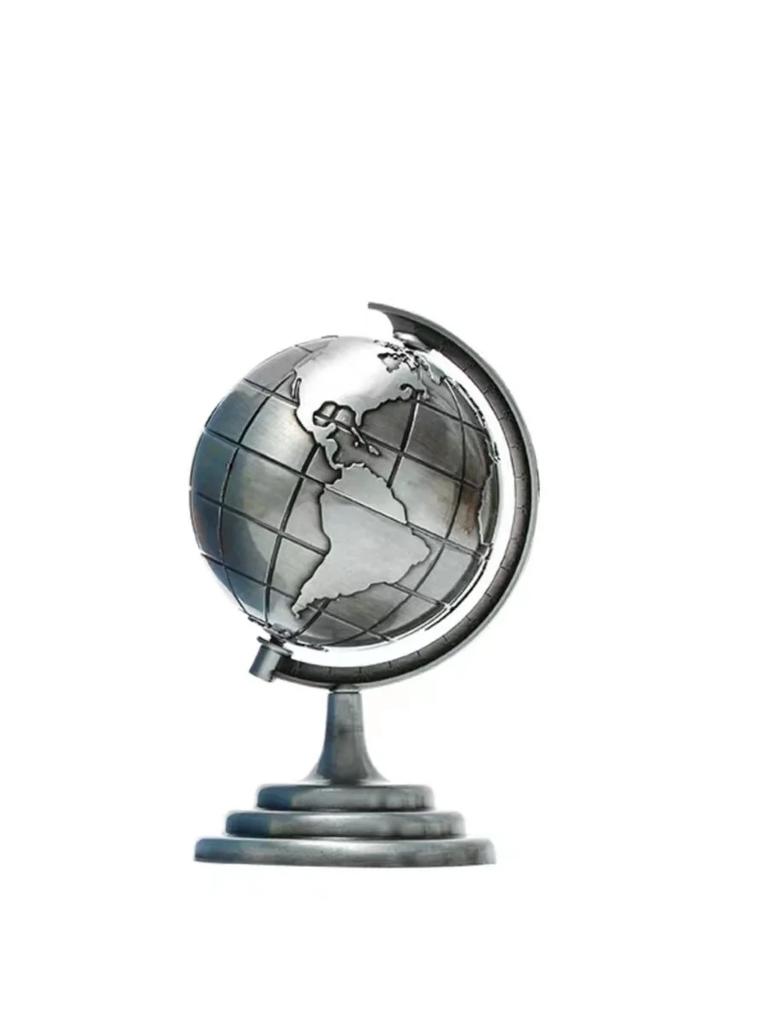 Vintage Globe Model Alloy Small World Globle Decoration Crafts Mini Educational Globe of Earth for Home Office Desk Decor Gift