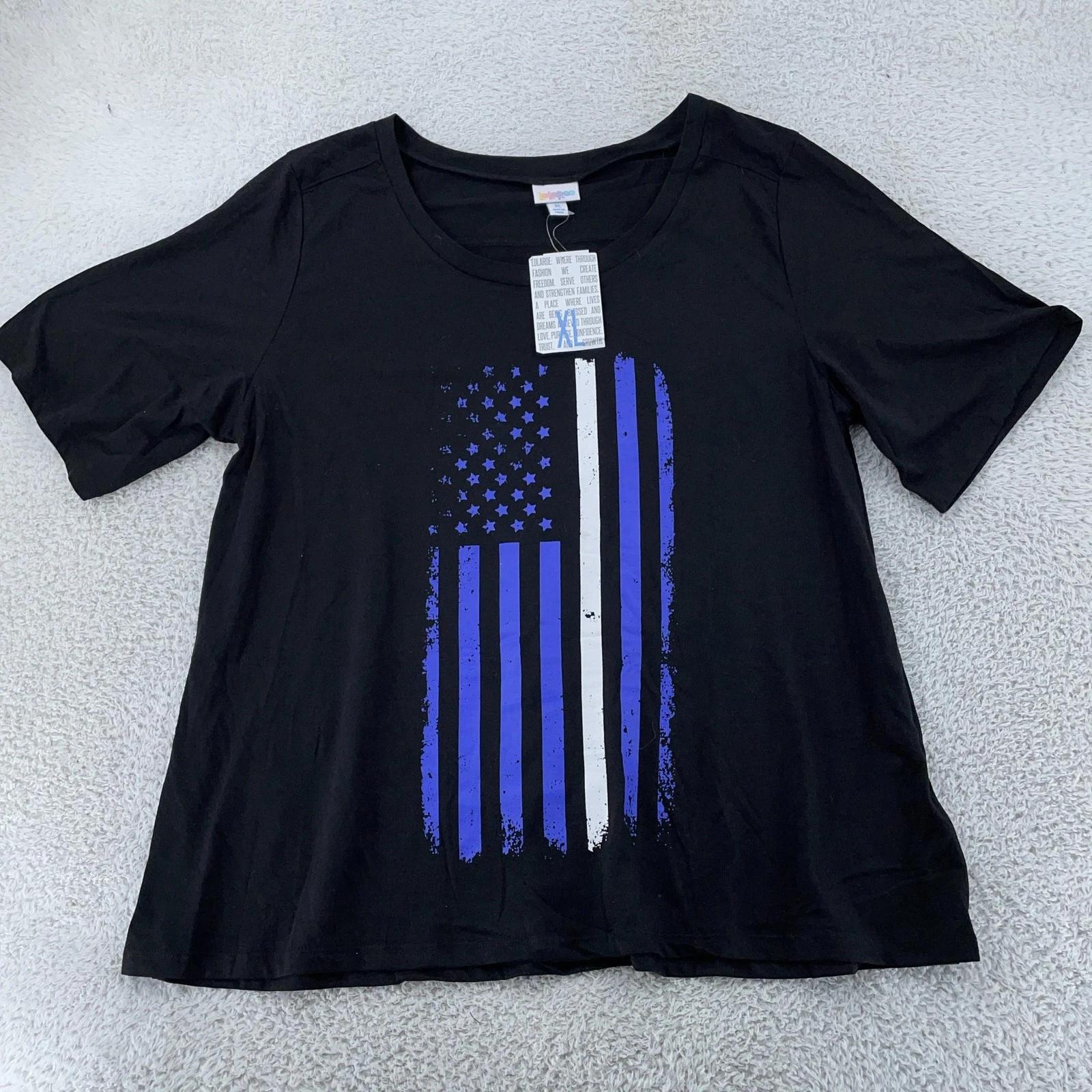 

LuLaRoe Boyfriend T Shirt Womens XL Black Thin Blue Line Flag Graphic Tee XL