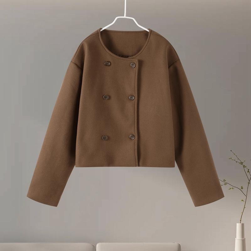 

Винтажные женские двубортные свободные куртки с круглым вырезом и толстыми карманами, шикарная уличная верхняя одежда с длинным рукавом, женские шерстяные короткие пальто XL коричневый