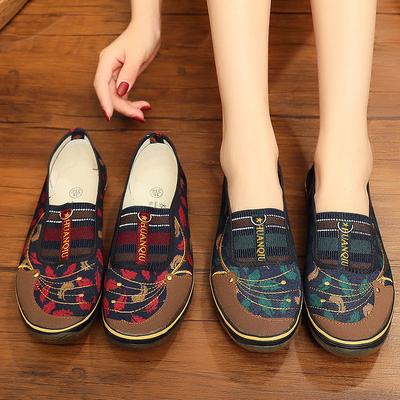 Moda Damskie Płaskie Buty Jesień Retro Damskie Sneakersy Stare Pekińskie Buty z Tkaniny Mujer Wsuwane Oddychające Leniwe Buty dla Mamy Zapatillas Mujer