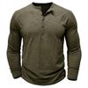 Men‘s Henley Neck Long Sleeve T-shirt Casual Breathable Lightweight Cotton Tops Male Solid Color Cozy Button Tees