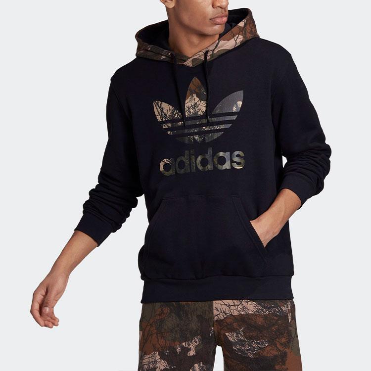 Adidas Originals Camo Block Hoodie With Trefoil Logo Print Men Hoodie Black GD5956