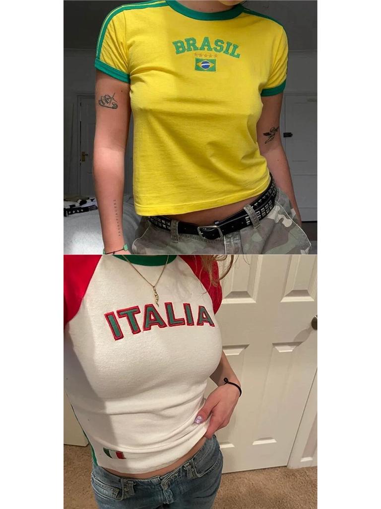 Damski crop top slim fit w stylu Y2K - Streetwear w stylu europejskim i amerykańskim