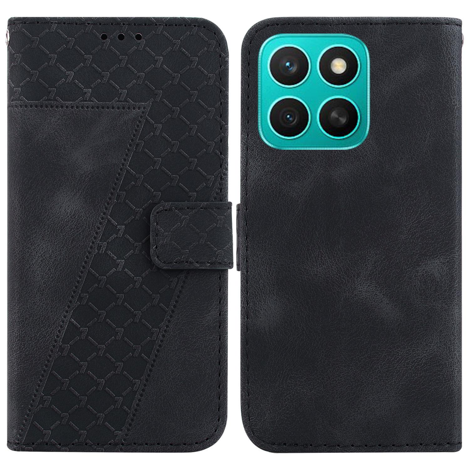 

For Honor X8c 4G Stand Case 7-Shaped Pattern Imprint Leather Phone Cover Black