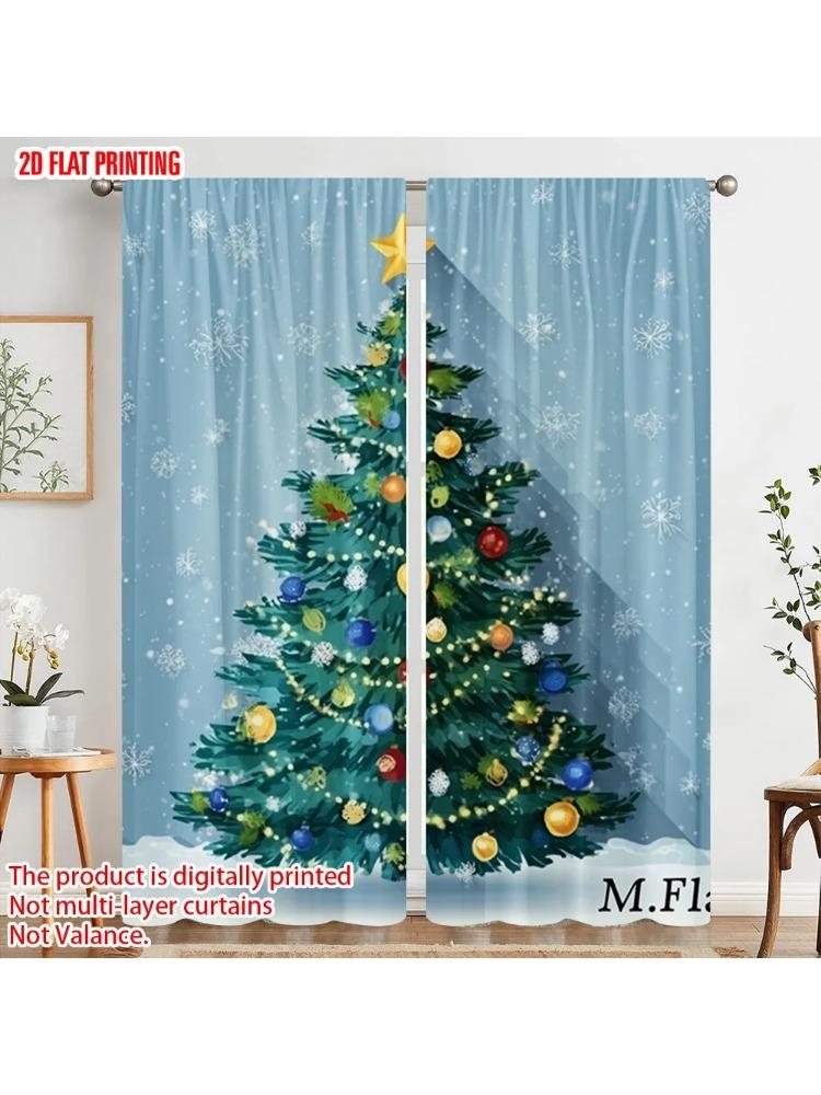 

2pc 2D plane printing Pattern Curtains Christmas Tree with Snowflakes Polyester Woven (without rod) Festive Use for Bedroom 100*130 HOOK 1pcs