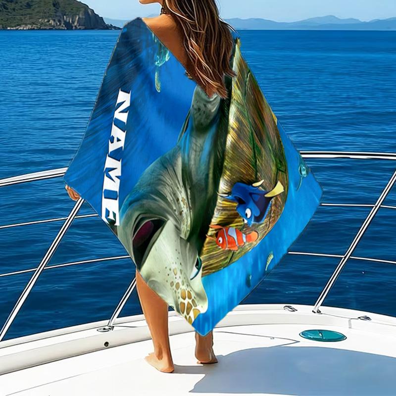 1pc Nemo1 Beach Towel with Custom Name, Beach/Swimming/Bath/Picnic/Camping Towel, Suitable for Seaside Beaches