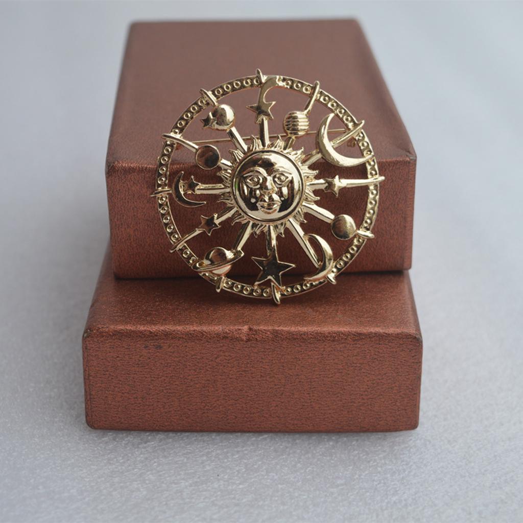 Golden Star Moon for Sun Galaxies Rudder Brooch Fashion Pewter Enamel Lapel Pins