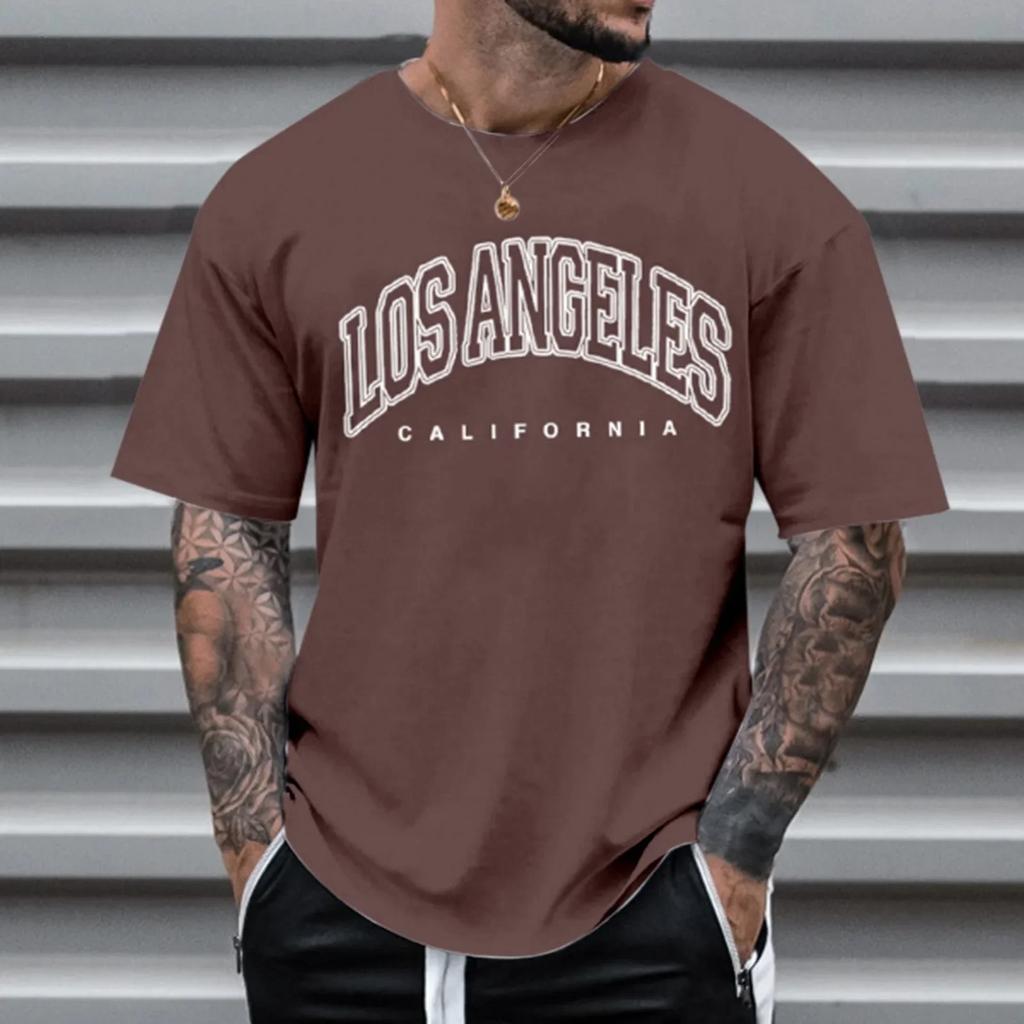 Los Angeles Letter Print T-shirts Men Clothes European American Vintage Style Short-sleeve Tees Tops Harajuku Summer Shirts 2023