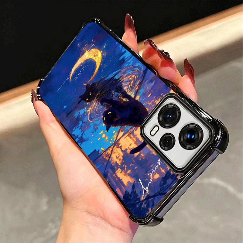 Night Moon Cat Dreamy Art Soft Phone Case For Xiaomi Poco X7 X8 Pro Max X6 X5 X3 F8 Ultra F7 M8 M7 M5S Redmi 15C 15A 15 14C 13C