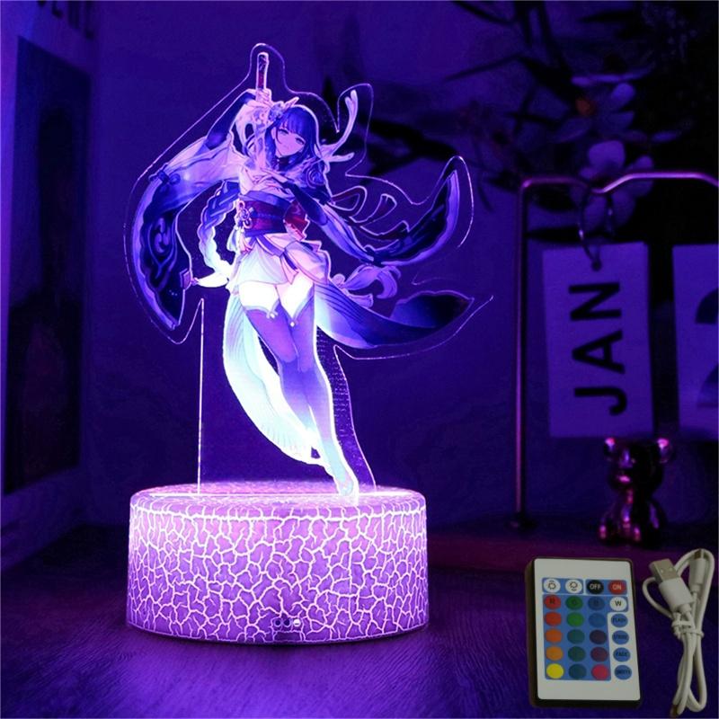 Genshin Impact 3D Lamp LED Night Light Anime Figures Zhongli Raiden Shogun Remote RGB Dream Colors Kids Bedroom Home Decor Gifts