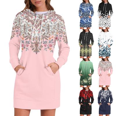 Womens Sweatshirt Dress Long Sleeve Hoodies Dresses Cute Floral Print Casual Hoodie With Pockets Fall And Winter
