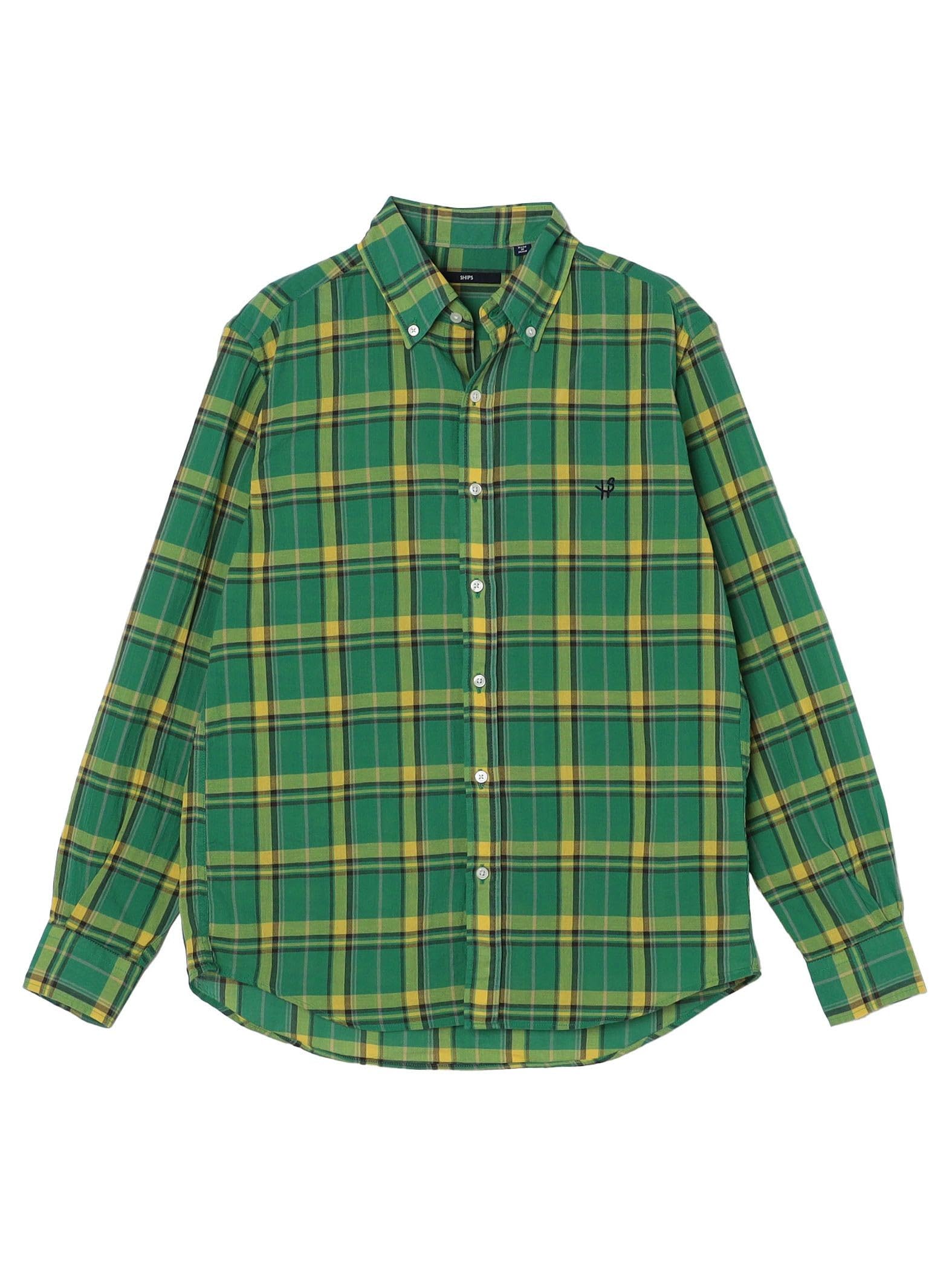 

Ships Logo Check Size S Made in Available Online First Men s One-Point Button-Down Shirt, Green, (111100636), Japan,