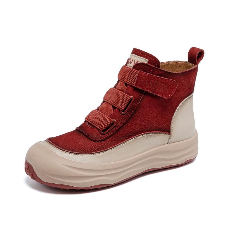 Damen-High-Top-Schuhe aus Rindsleder der ersten Schicht, neue Leder-Retro-Freizeit-Anti-Rutsch-Leichtgewichts-Schnür-Board-Schuhe für Damen