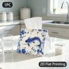 1pc Tissue Box, Chinese Ceramic Style Koi Plum Blossom Serene Elegance Pattern, 2D Flat Printing, Polyester Material, Take Anywhere, Tissue Organizer,