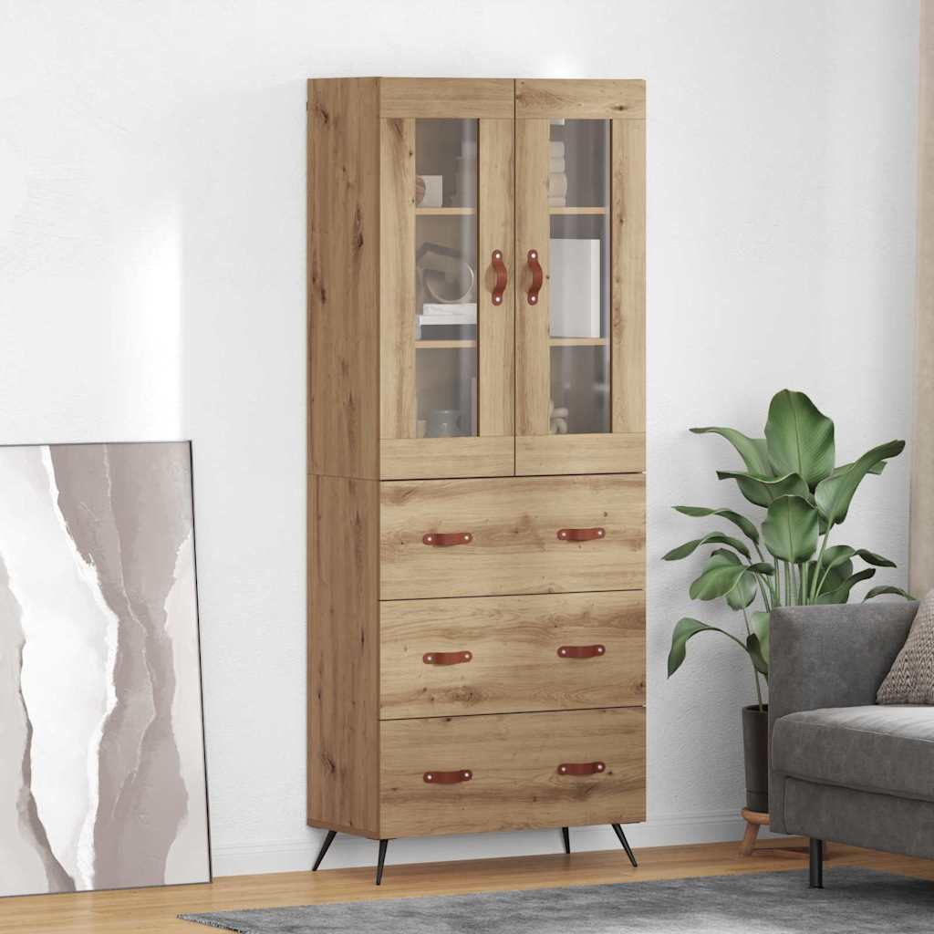 Highboard Cabinet with Shelf 2 pcs Artisan Oak Wood Material