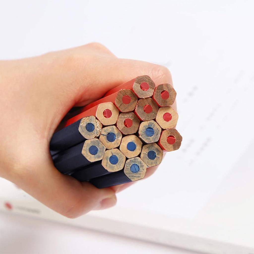 12 Pcs Erasable Dual Colored Pencils Red and Blue Hexagonal Precision Marking Checking Pencils for Woodworking Homework Drawing Lines Dual Color